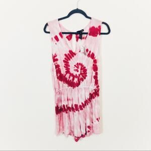 Aqua Short Romper Pink Tie Dye Swirl Shortie Romper Size L NWT Super Soft Girl